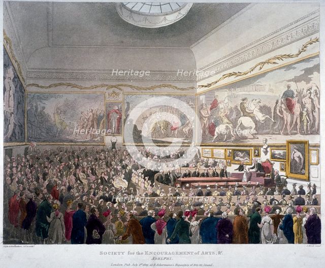 Meeting of the Society of Arts in the Adelphi Buildings, Westminster, London, 1809. Artist: J Bluck