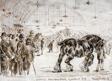 Meeting of the Shire Horse Society in Islington's Agricultural Hall, London, c1875. Artist: Frank Watkins