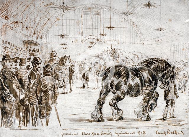 Meeting of the Shire Horse Society in Islington's Agricultural Hall, London, c1875. Artist: Frank Watkins