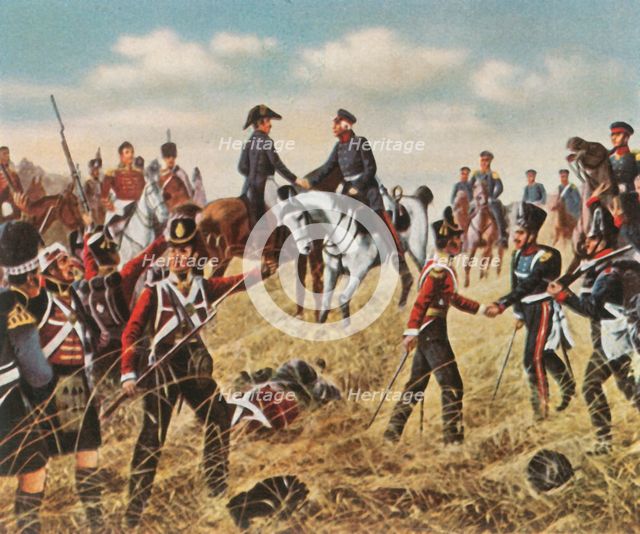 Meeting of Wellington and Blücher at Waterloo, 18 June 1815, (1936). Creator: Unknown.