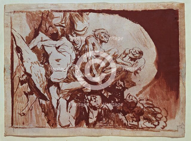  'Meeting of witches'. Drawing No. 113 of the series of sepia gouaches by Francisco de Goya.