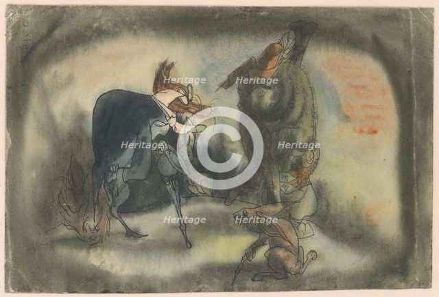 Meeting of a boar in a hat and a fox with an umbrella, 1940-1944. Creator: Ján Novák.