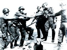 Meeting of American and Russian soldiers near Torgau, Germany, World War II, 25 April 1945. Creator: Unknown