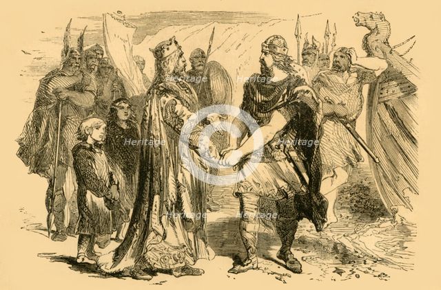 'Meeting of Edmund Ironside and Canute, on the Isle of Alney, in the Severn', c1890. Creator: Unknown.