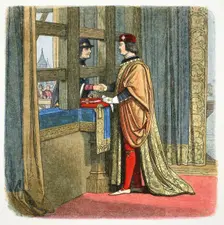 Meeting of Edward IV of England and Louis XI of France at Picquigny, France, 1475 (1864). Creator: James William Edmund Doyle