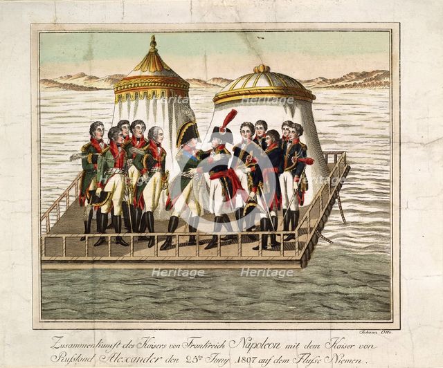 Meeting of Emperors Alexander I of Russia and Napoleon I of France at the Neman near Tilsit, 1807. Artist: Anonymous  