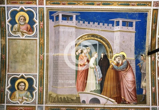 Meeting of Joachim and Anne at the golden gate', 1305 - 1306, fresco by Giotto.