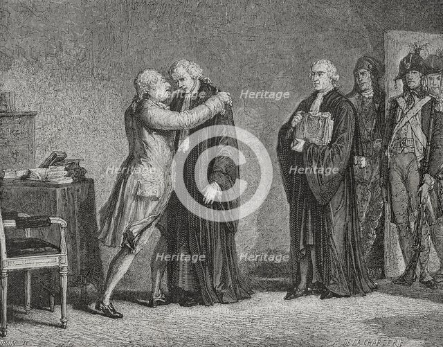 Meeting of Louis XVI with his lawyer Malesherbes, (1721-1794), 1876.  Creator: Hippolyte de la Charlerie.