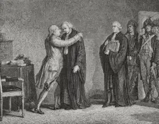 Meeting of Louis XVI with his lawyer Malesherbes, (1721-1794), 1876. Creator: Hippolyte de la Charlerie