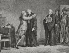 Meeting of Louis XVI with his lawyer Malesherbes, (1721-1794), 1876. Creator: Hippolyte de la Charlerie