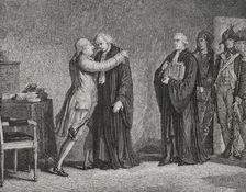 Meeting of Louis XVI with his lawyer Malesherbes, (1721-1794), 1876. Creator: Hippolyte de la Charlerie