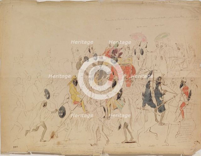 Meeting of Maharaja Sher Singh of Punjab and British Ambassador Clark in 1842, 1842. Artist: Saltykov, Alexei Dmitriyevich (1806-1859)