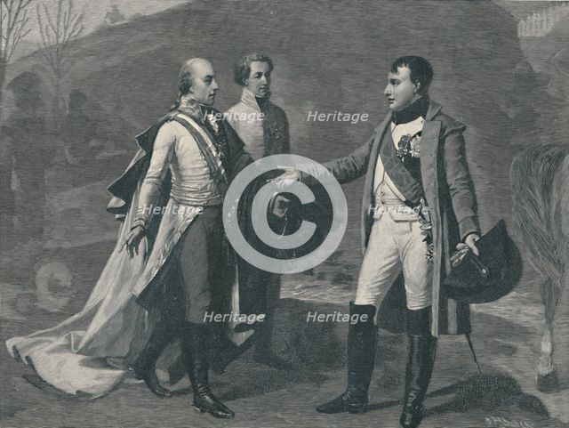'Meeting of Napoleon and Francis I after Austerlitz', 1805, (1896). Artist: M Haider.