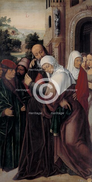 Meeting of Saints Joachim and Anne at the Golden Gate. Artist: Benson, Ambrosius (1495-1550)