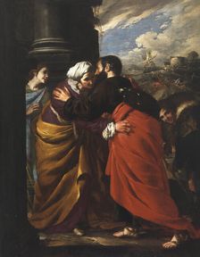 Meeting of Saints Joachim and Anne at the Golden Gate, c1640. Creator: Cavallino, Bernardo (1616-1656)