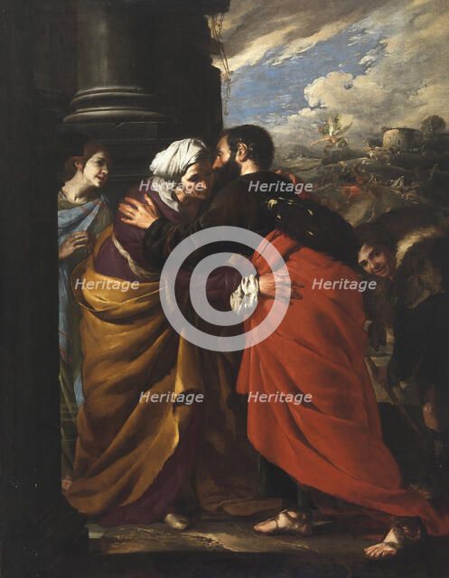 Meeting of Saints Joachim and Anne at the Golden Gate, c1640. Creator: Cavallino, Bernardo (1616-1656).