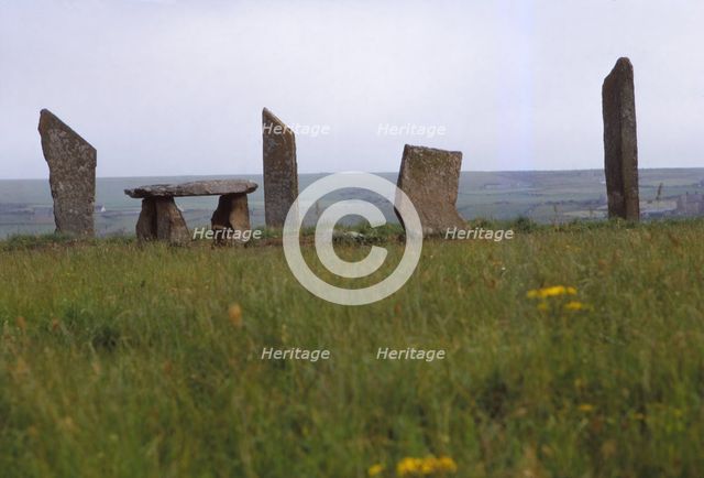 Megalithic Circle and Dolmen, c3rd millennium BC, Stenness, Orkney, Scotland, 20th century. Artist: CM Dixon.