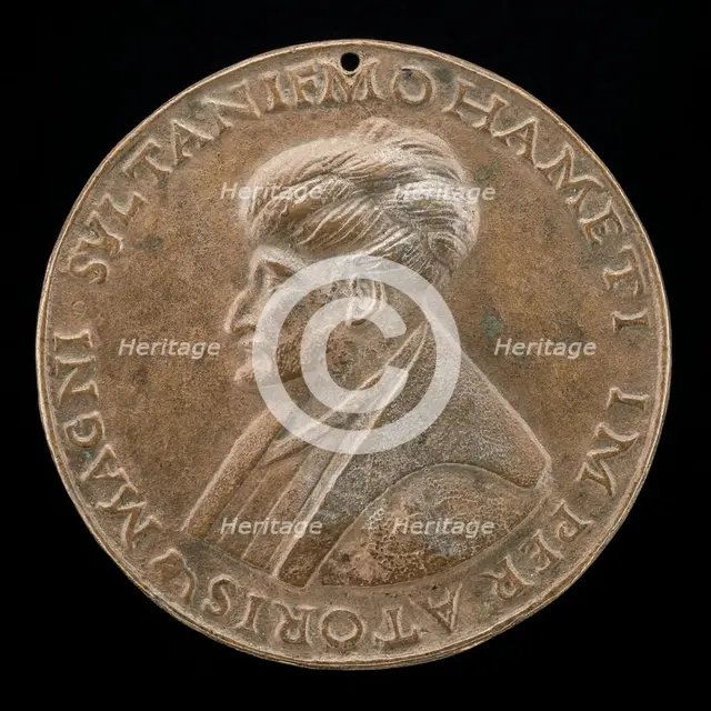 Mehmed II, 1430-1481, Sultan of the Turks 1451 [obverse], c. 1480. Creator: Gentile Bellini.