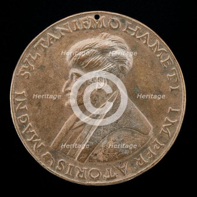 Mehmed II, 1430-1481, Sultan of the Turks 1451 [obverse], c. 1480. Creator: Gentile Bellini.