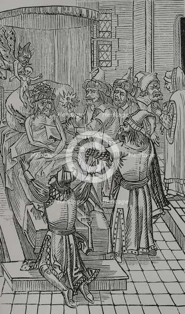 Mehmed II's soul is seized by the devil and Bajazet and Cem at his deathbed, 1481, (1496), 1877) Creator: Unknown.