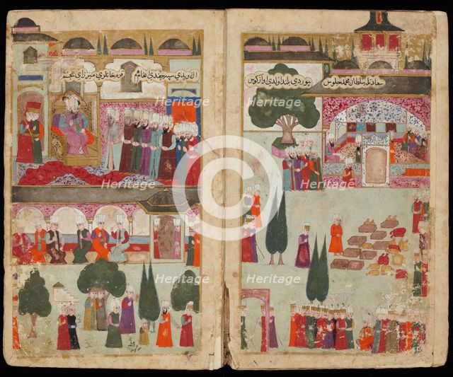 Mehmed III’s Coronation in the Topkapi Palace in 1595 (From Manuscript Mehmed III's Campaign in Hung Artist: Turkish master  