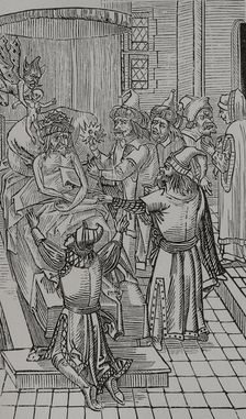 Mehmed II's soul is seized by the devil and Bajazet and Cem at his deathbed, 1481, (1496), 1877) Creator: Unknown