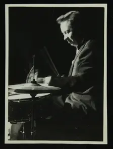 Mel Torme on the drums at the Bristol Hippodrome, 1950s. Creator: Denis Williams