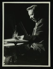Mel Torme on the drums at the Bristol Hippodrome, 1950s. Creator: Denis Williams