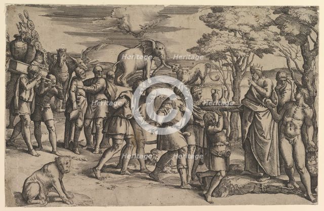 Melchizadek Offering Bread and Wine to Abraham, ca. 1547. Creator: Battista Franco Veneziano.