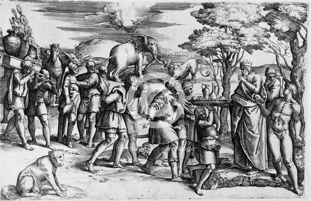 Melchizedek Offering Bread and Wine to Abraham, between 1554 and 1561. Creator: Battista Franco Veneziano.