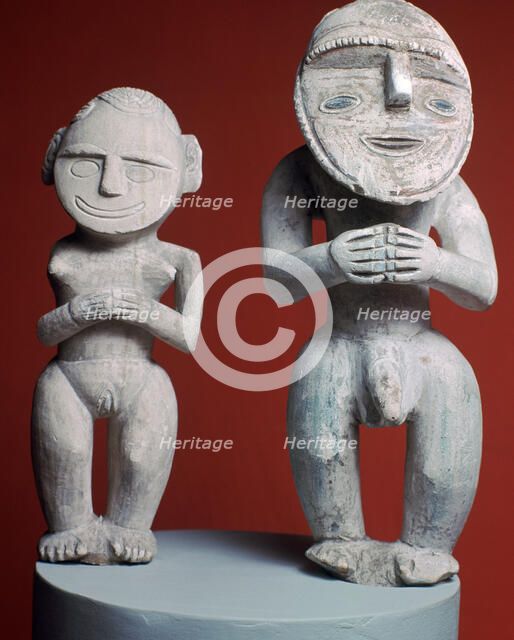 Melanesian male and female ancestor figures. Artist: Unknown