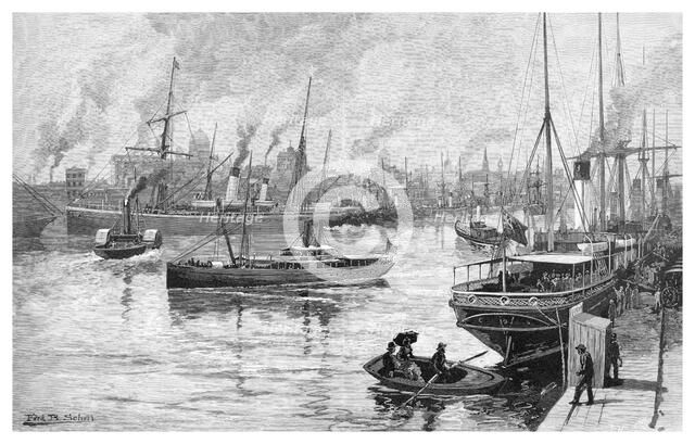 Melbourne from the Yarra, Victoria, Australia, 1886.Artist: Frederic B Schell