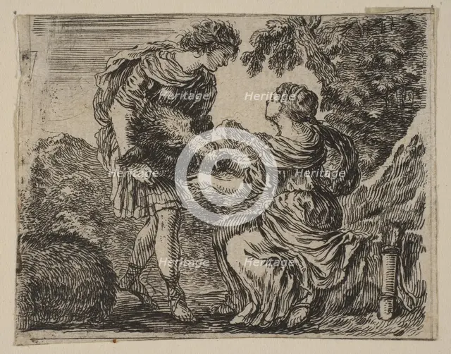 Meleager and Atalanta, from 'Game of Mythology' (Jeu de la Mythologie), 1644. Creator: Stefano della Bella.