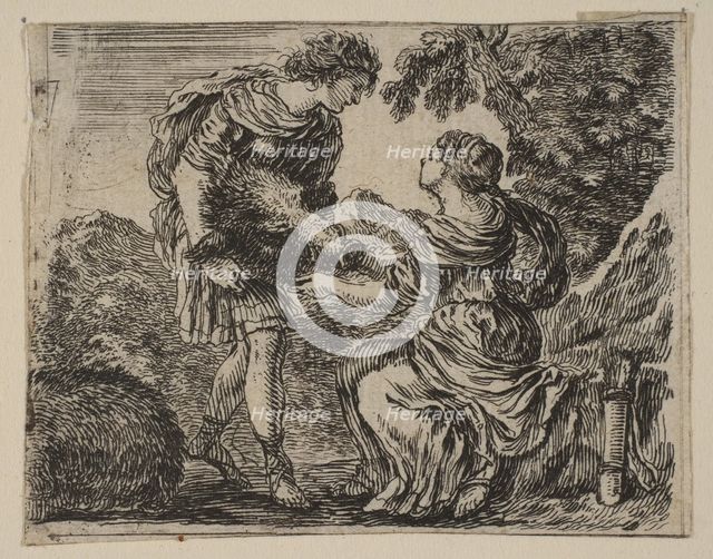 Meleager and Atalanta, from 'Game of Mythology' (Jeu de la Mythologie), 1644. Creator: Stefano della Bella.