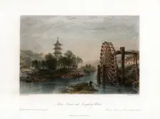Melon Islands, and Irrigating Wheel China, c1840.Artist: Henry Adlard