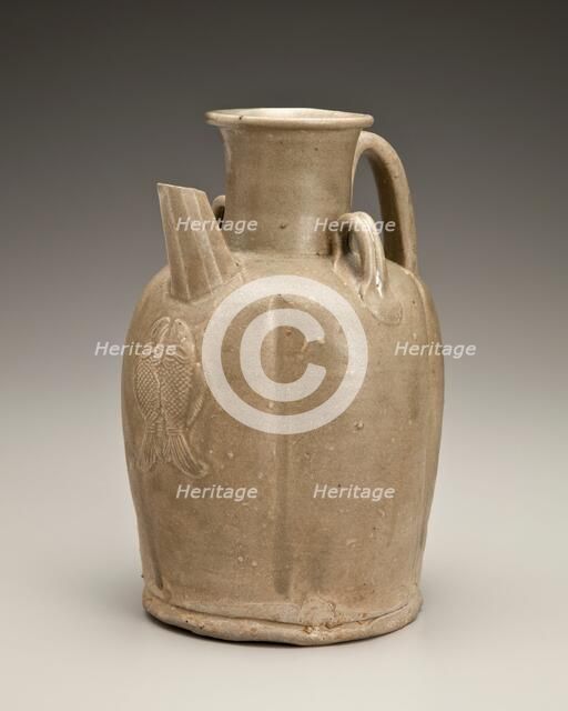 Melon-shaped ewer with fish applique, date unknown. Creator: Unknown.