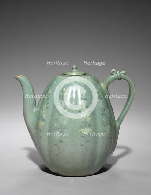 Melon-shaped Ewer with Incised Peony Design, 1200s. Creator: Unknown.