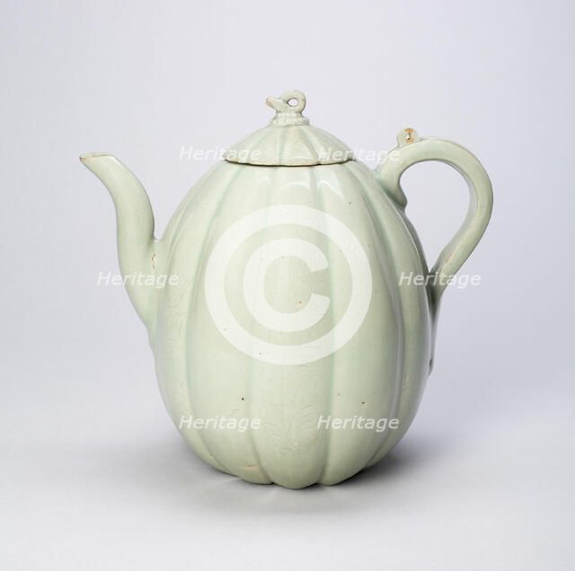 Melon-Shaped Ewer with Stylized Flowers, Korea, Goryeo dynasty (918-1392), 12th century. Creator: Unknown.
