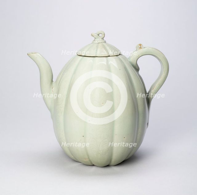 Melon-Shaped Ewer with Stylized Flowers, Korea, Goryeo dynasty (918-1392), 12th century. Creator: Unknown.
