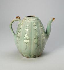 Melon-Shaped Ewer with Stylized Floral Scrolls, Korea, Goryeo dynasty (918-1392), 13th century. Creator: Unknown
