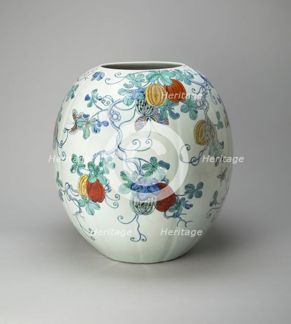 Melon-Shaped Jar with Butterflies, Gourds..., Qing dynasty, Yongzheng or early Qianlong period, 18th Creator: Unknown.