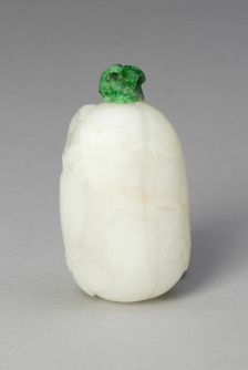 Melon-Shaped Snuff Bottle with Trailing Leaves and a Butterfly, Qing dynasty, 1740-1800. Creator: Unknown