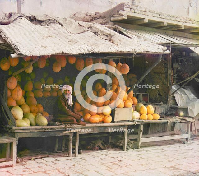 Melon vendor, Samarkand, between 1905 and 1915. Creator: Sergey Mikhaylovich Prokudin-Gorsky.