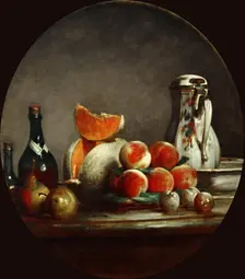 Melons, pears, peaches and plums, or The cut melon. Artist: Chardin, Jean-Baptiste Siméon (1699-1779)