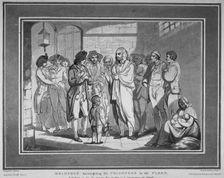 Melopoyn haranguing the prisoners in the Fleet 1800. Artist: Thomas Rowlandson