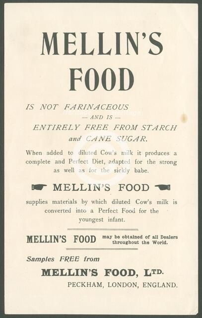 Mellin's Infant Food, 1900s. Artist: Unknown