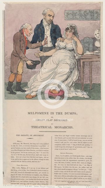 Melpomene in the Dumps, or Child's Play Defended by Theatrical Monarchs, 1804., 1804. Creator: Thomas Rowlandson.