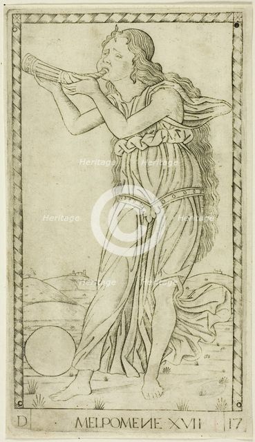 Melpomene, plate seventeen from Apollo and the Muses, c.1465. Creator: Unknown.
