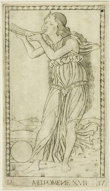 Melpomene, plate seventeen from Apollo and the Muses, c.1465. Creator: Unknown