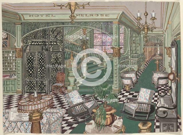 Melrose Hotel Lobby, 1880, c. 1947. Creator: Perkins Harnly.